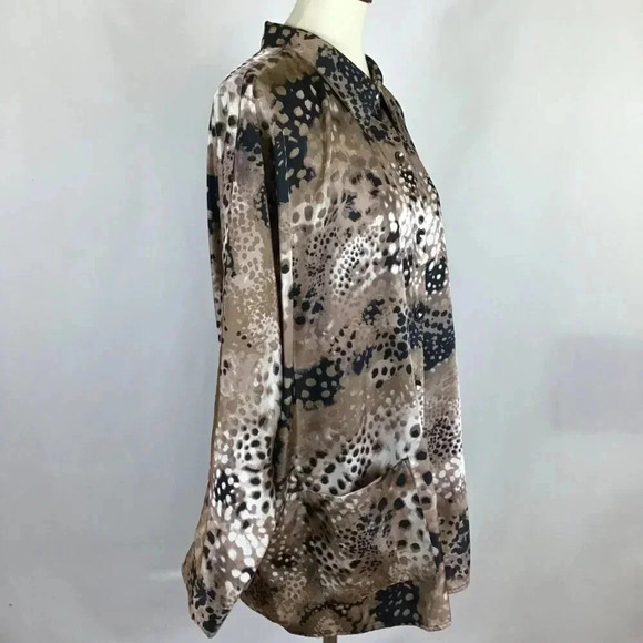 Fabulous George Simonton Says Silky Animal Leopard Print Tunic Shirt 2X Pockets - Picture 5 of 14